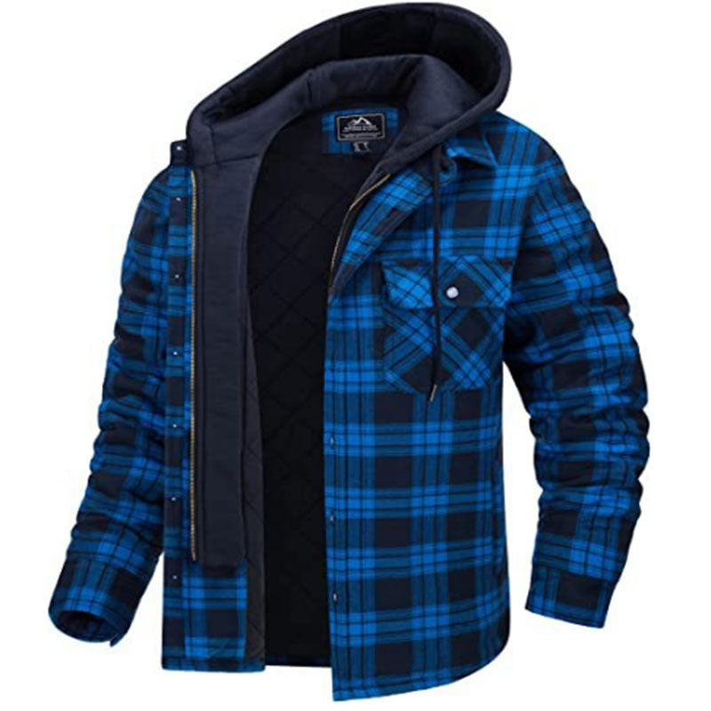 Men's Plaid Hooded Cotton Jacket