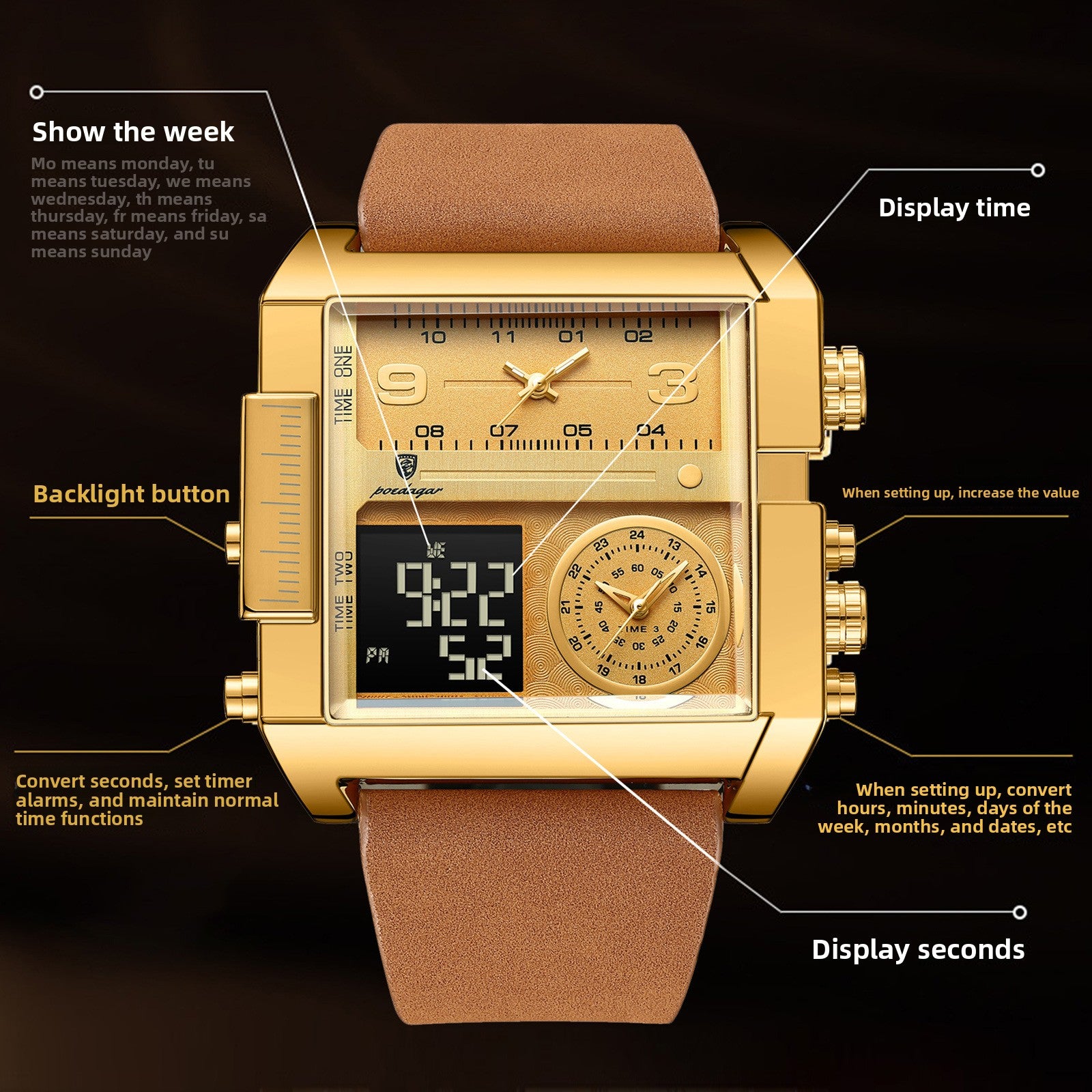 Dual Display Waterproof Electronic Watch