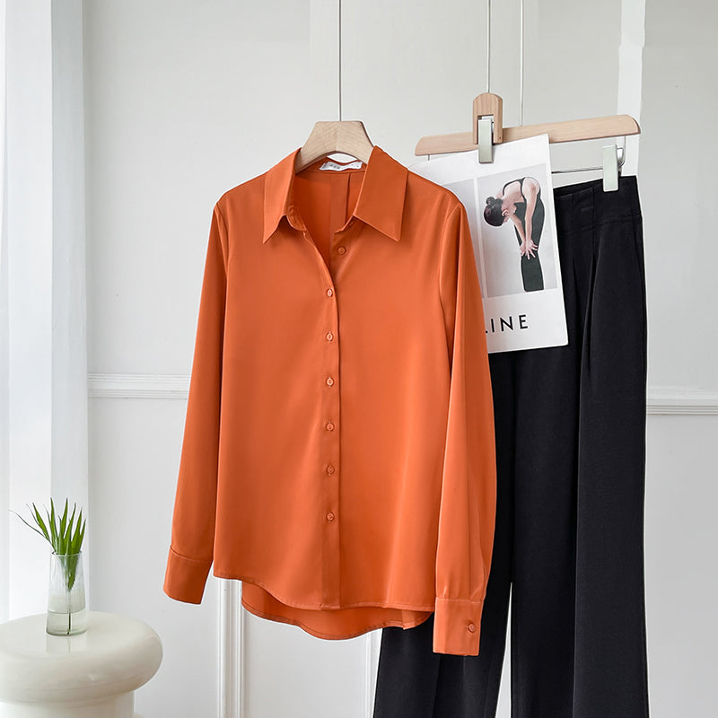 Elegant Orange Satin Shirt
