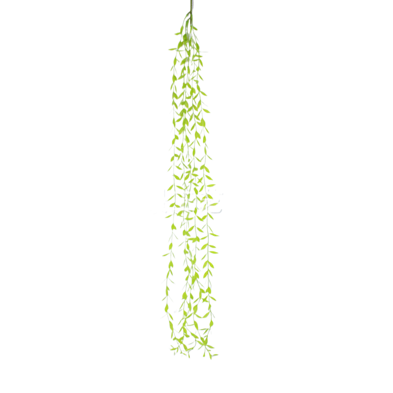 Artificial willow leaves decorate willow twigs