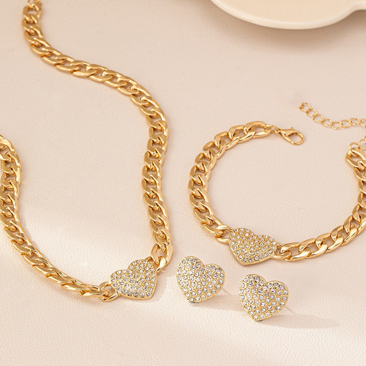 Heart-Shaped Jewelry Set with Necklace and Earrings