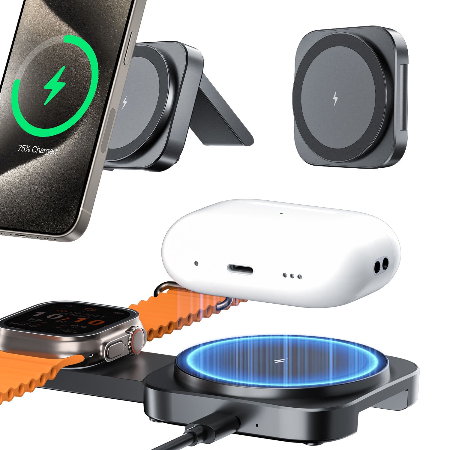 Foldable Magnetic Three-in-One Wireless Charger