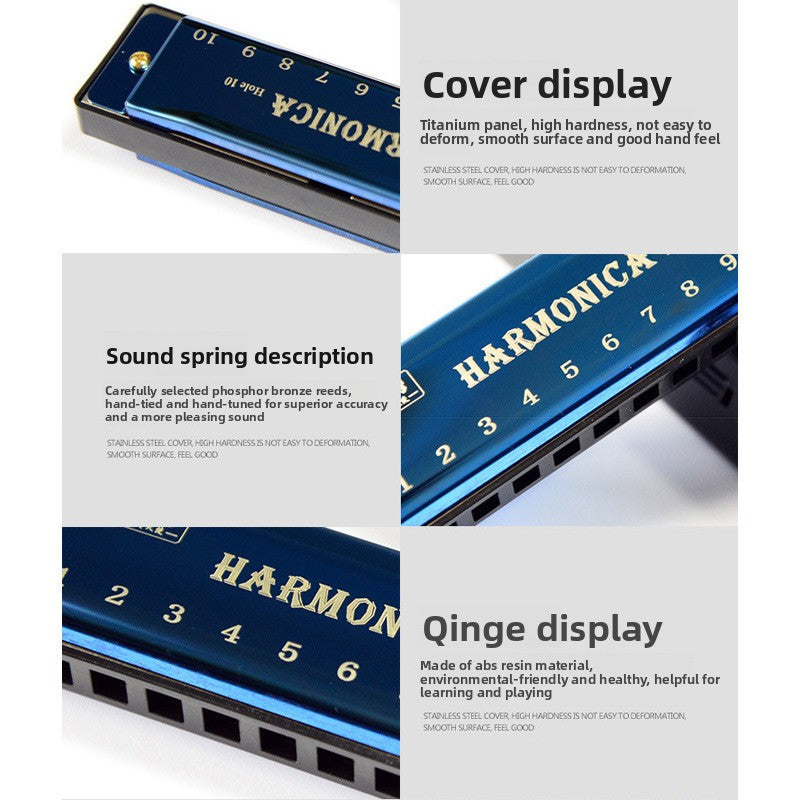 10-Hole Titanium Blues Harmonica for Kids Educational Music Toy