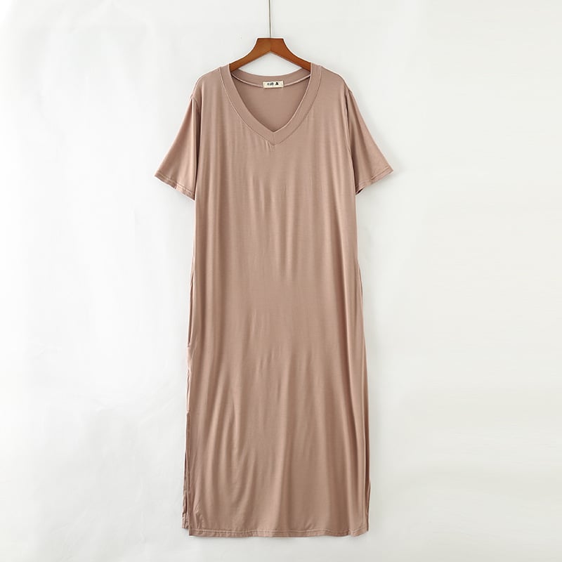 Women's V-Neck Modal Long Dress with Side Split
