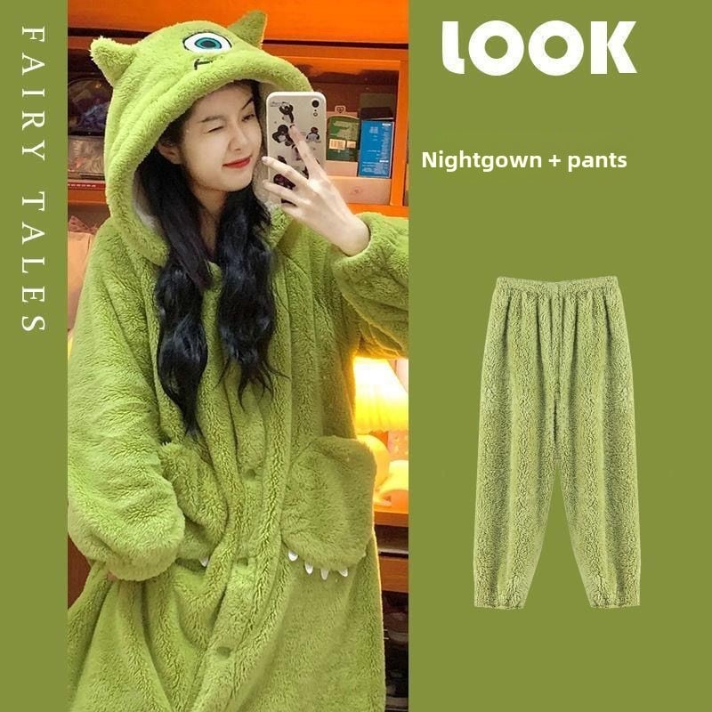 Big-eyed coral fleece pajamas
