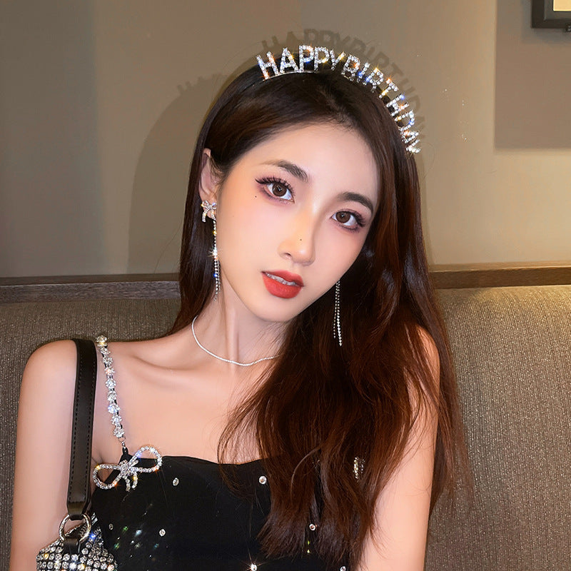Happy birthday headband HappyBirthday flash diamond letter headband adult funny party hair accessories for women