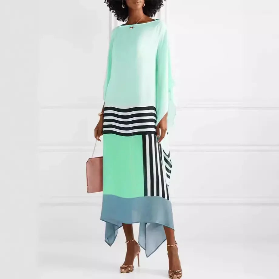 Comfortable and fashionable solid-color printed casual off-the-shoulder long dress