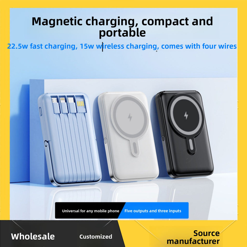 Magnetic Stand Power Bank with Wireless Charging and Built-In Cable