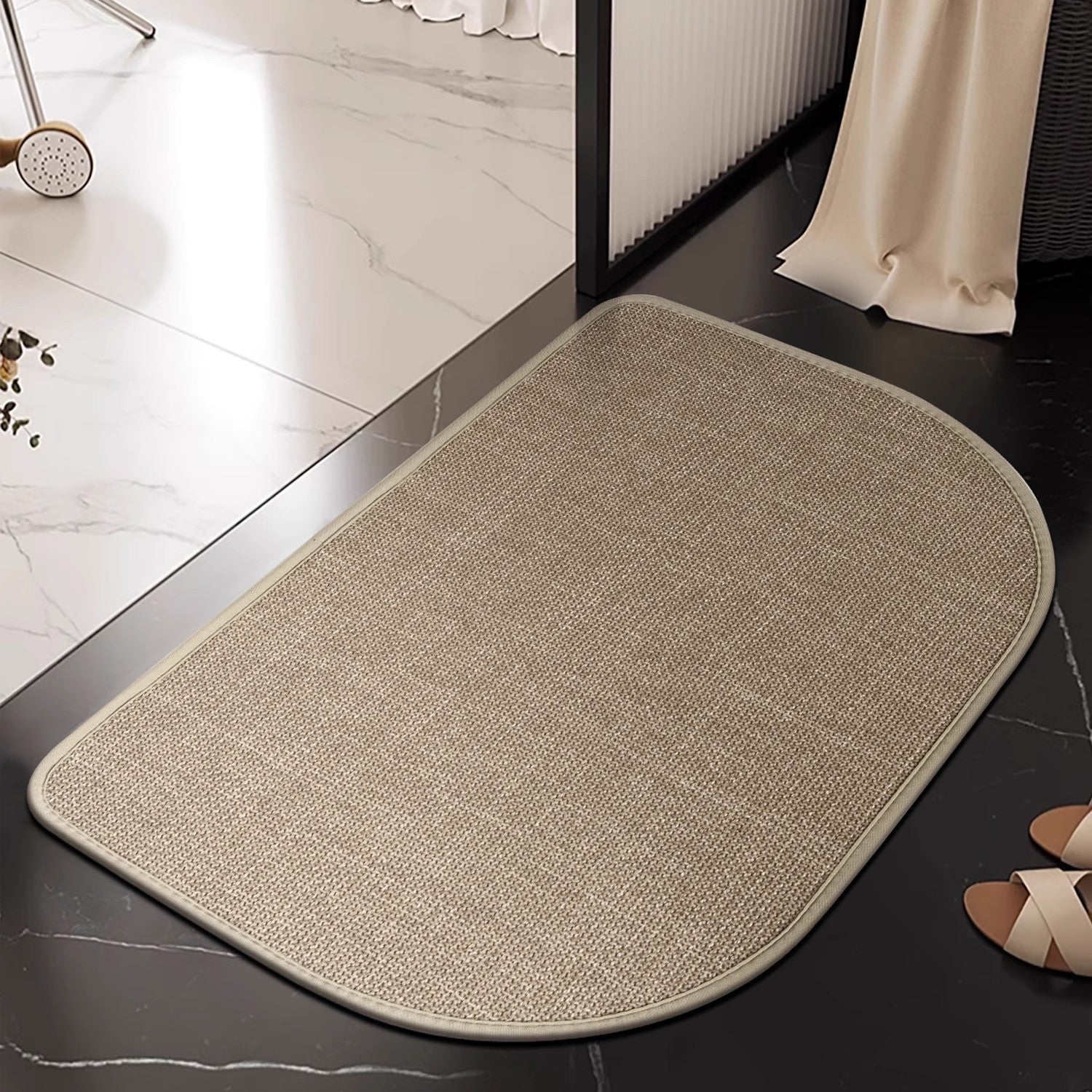Linen floor MATS are placed in the bathroom