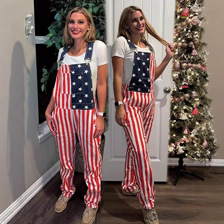 Independent Station Europe and the United States New Cross-border US Independence Day Flag Couple's Bags Workwear Pants