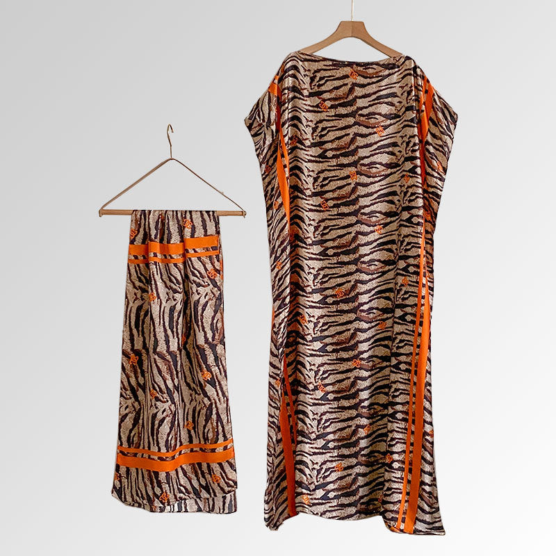 Beach vacation faux silk scarf dress