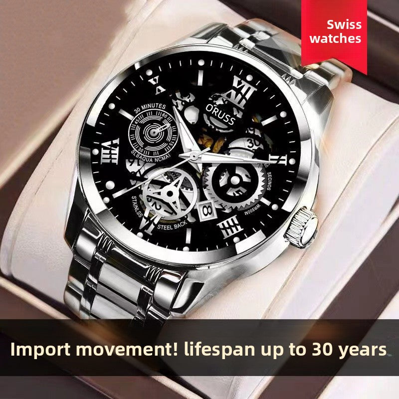 Automatic Quartz Men's Watch Waterproof Luminous Stylish Alloy Strap