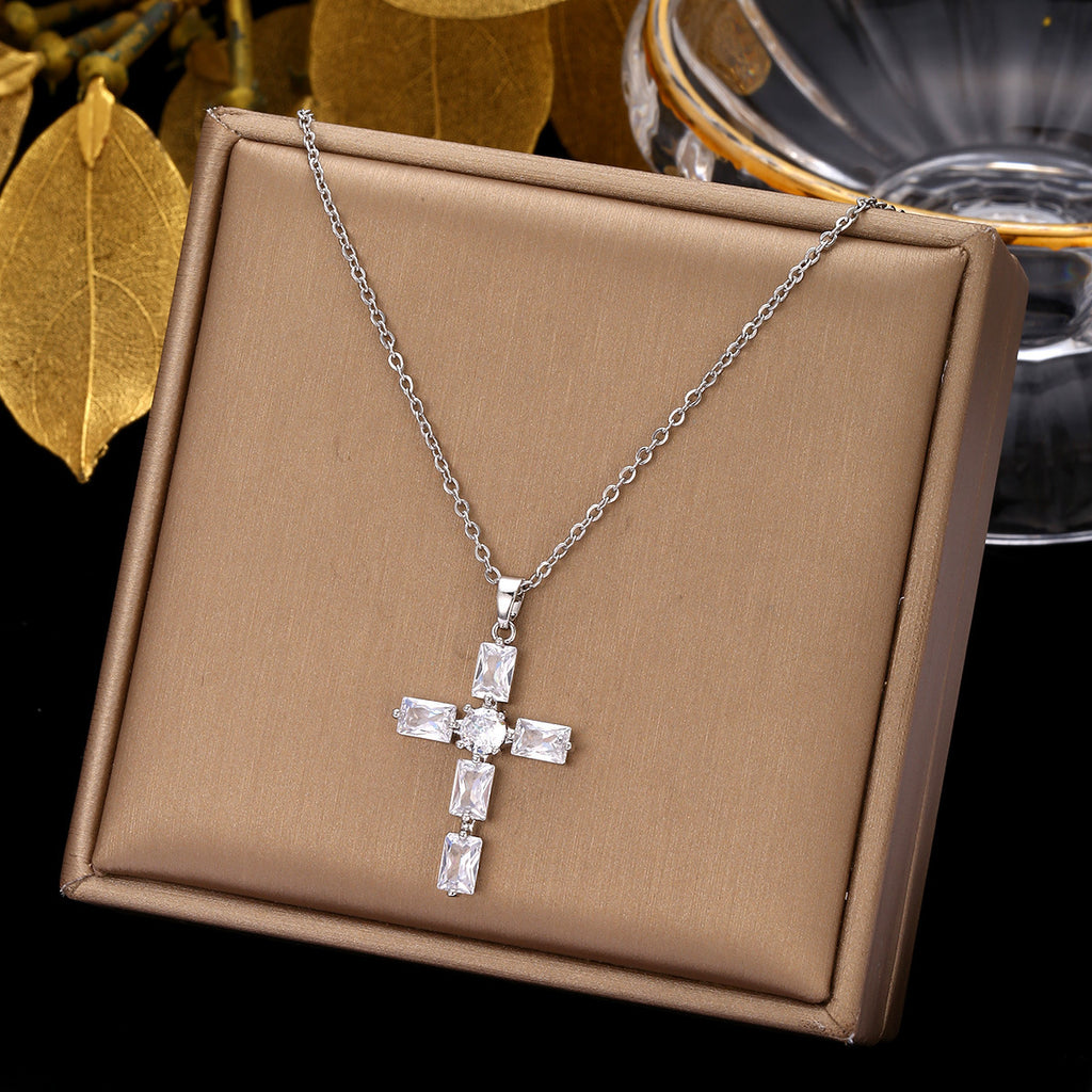 Gold Cross Necklace Set with Large Diamonds