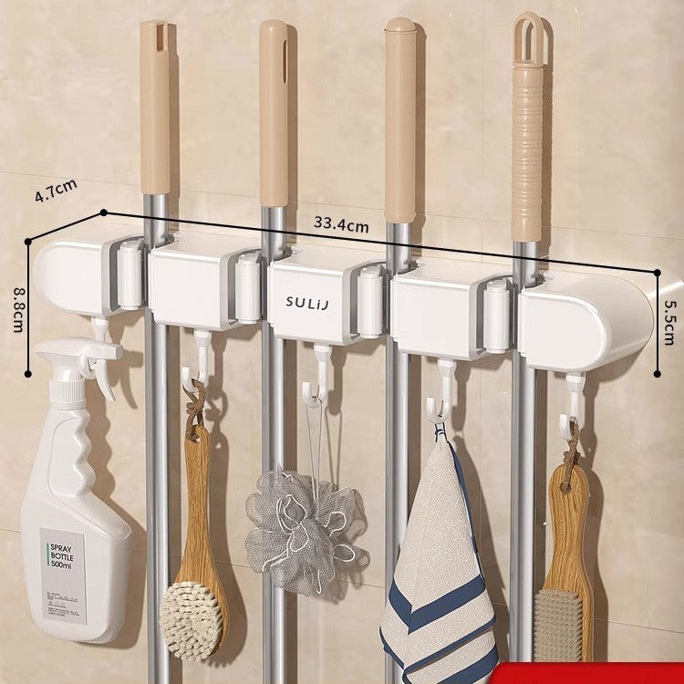 Mop rack, non-perforated hook, storage and hanging rack