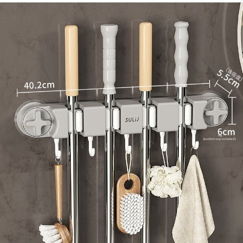 Mop rack, non-perforated hook, storage and hanging rack