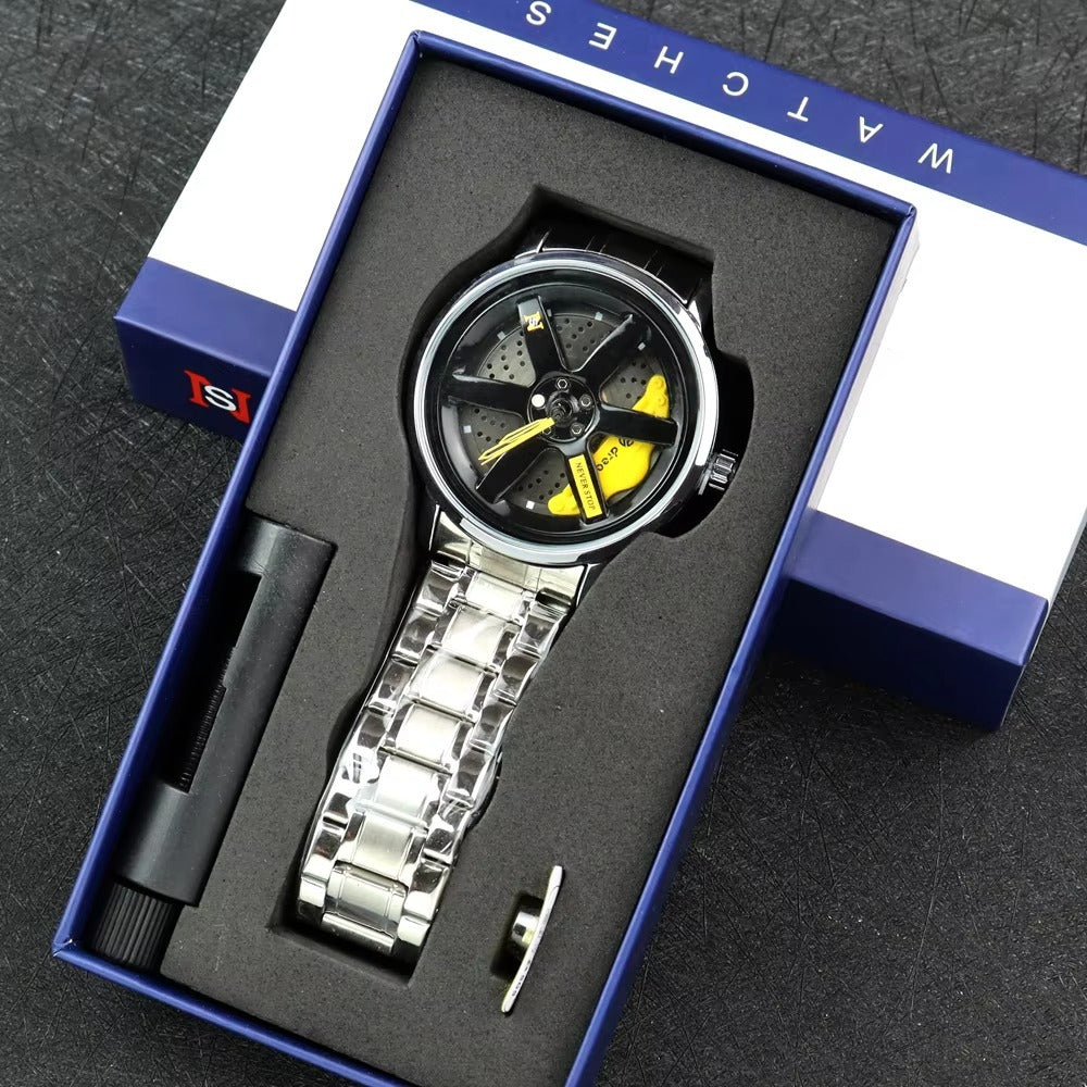 Man's rotating wheel wristwatch