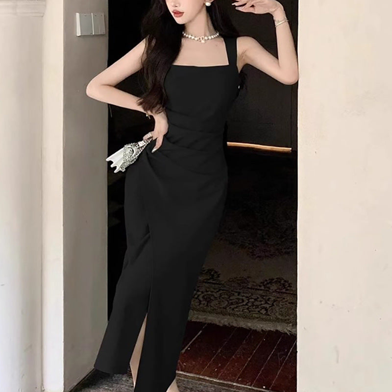 Elegant Satin Bodycon Dress - Summer Square Neck Sleeveless Midi Dress