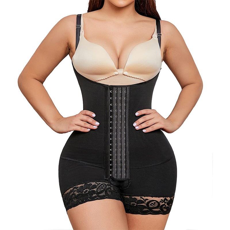 A tight-fitting and body-shaping one-piece suit for tuck in the abdomen