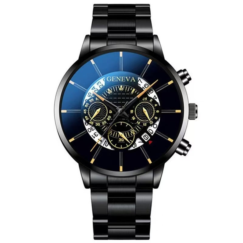 Geneva Men's Quartz Watch with Calendar - Sporty Steel Band