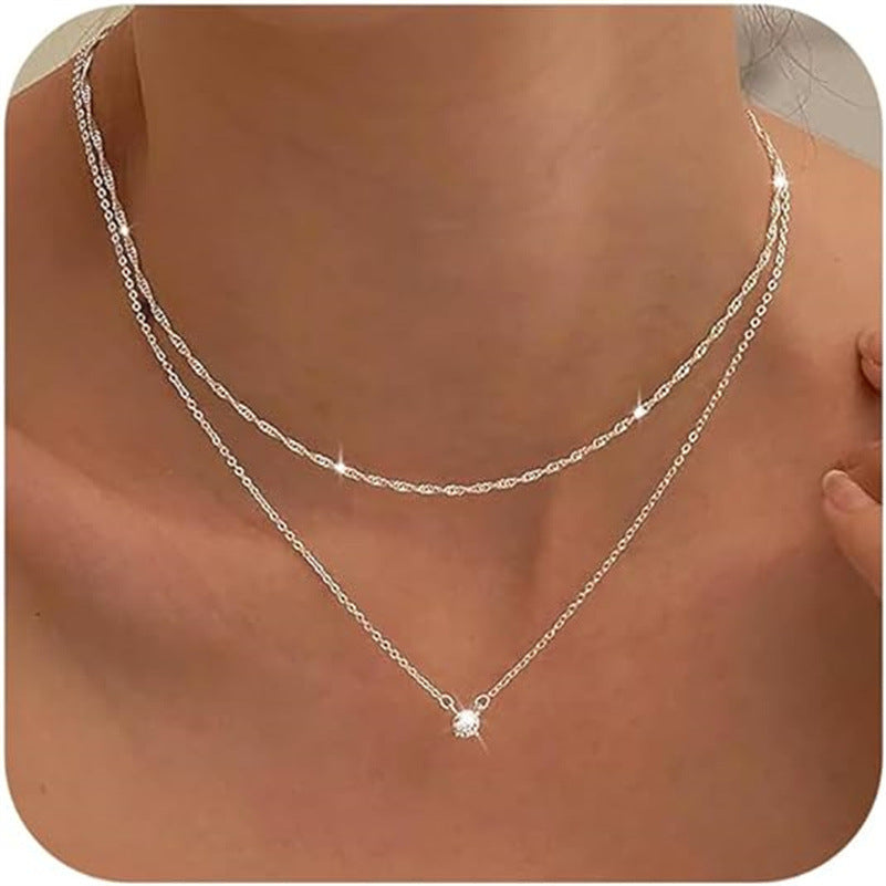 Double-Layer Cubic Zirconia Water Ripple Necklace