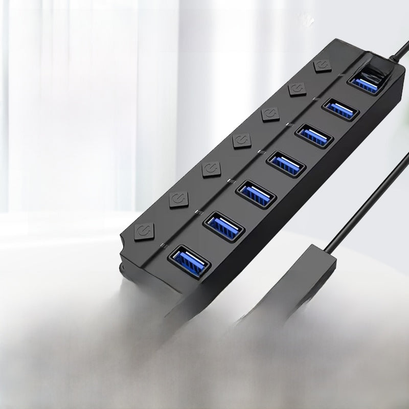 7-Port USB 3.0 Hub with Independent Switches, High-Speed Splitter
