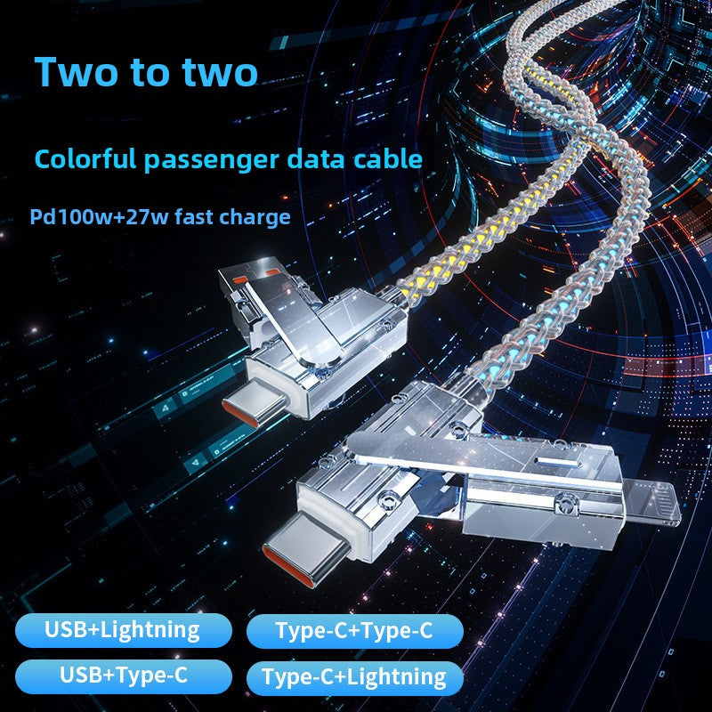 Luminous gradient zinc alloy four-in-one multi-functional charging cable