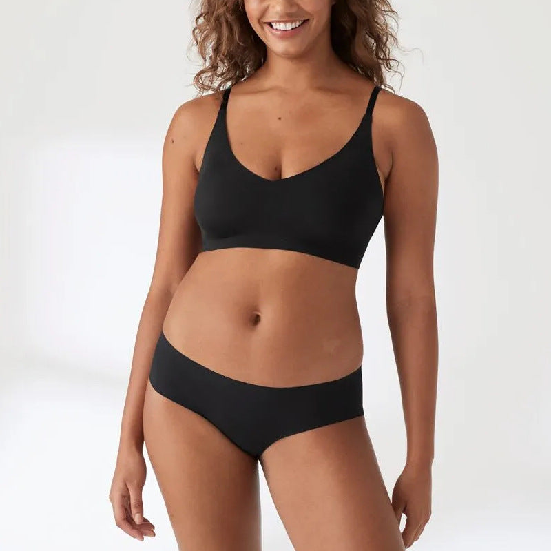 Seamless Wireless Bra Set with Adjustable Straps and Cotton Panty