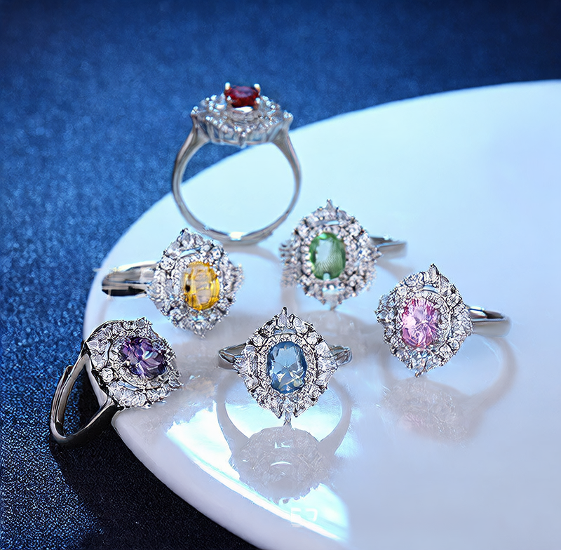 Adjustable Floral Synthetic Gemstone White Gold Plated Ring