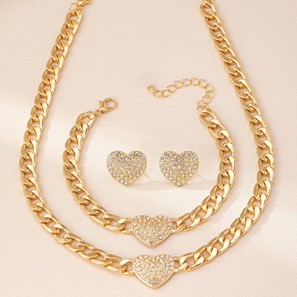 Heart-Shaped Jewelry Set with Necklace and Earrings