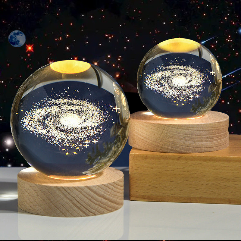 3D Crystal Ball Night Light with Wooden Base