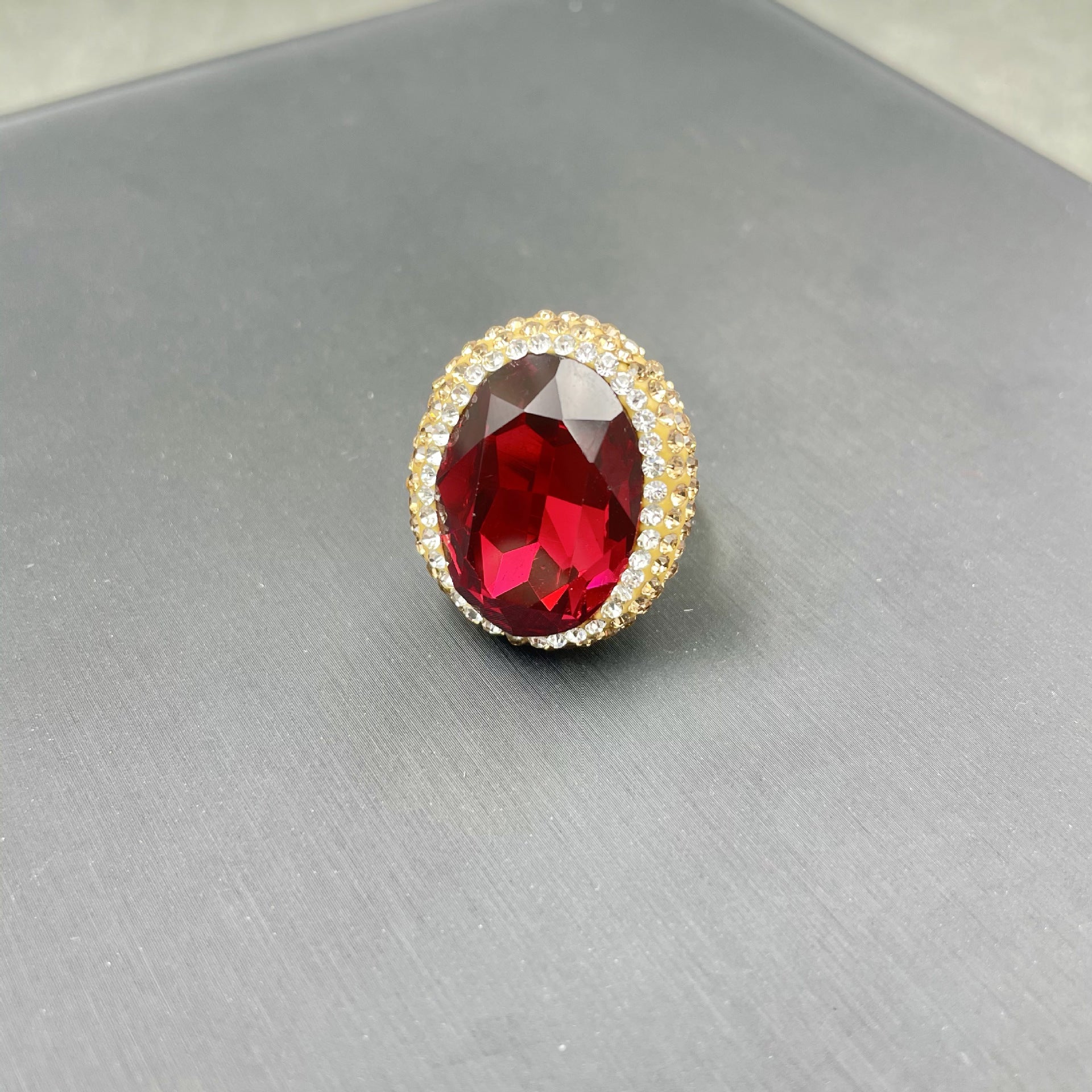The crystal ring is emerald green