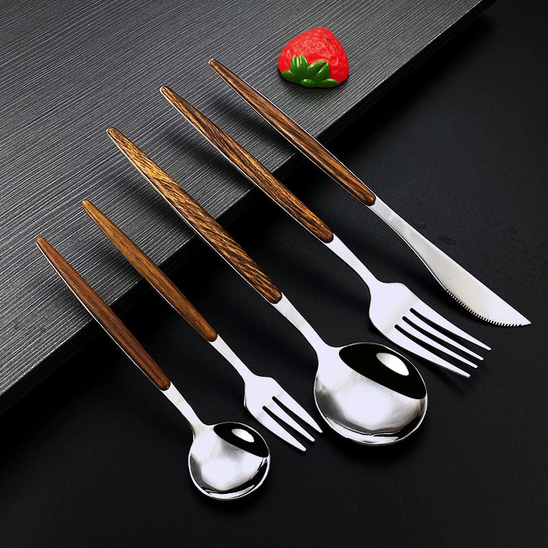 Wood-grain pattern knife, fork and spoon