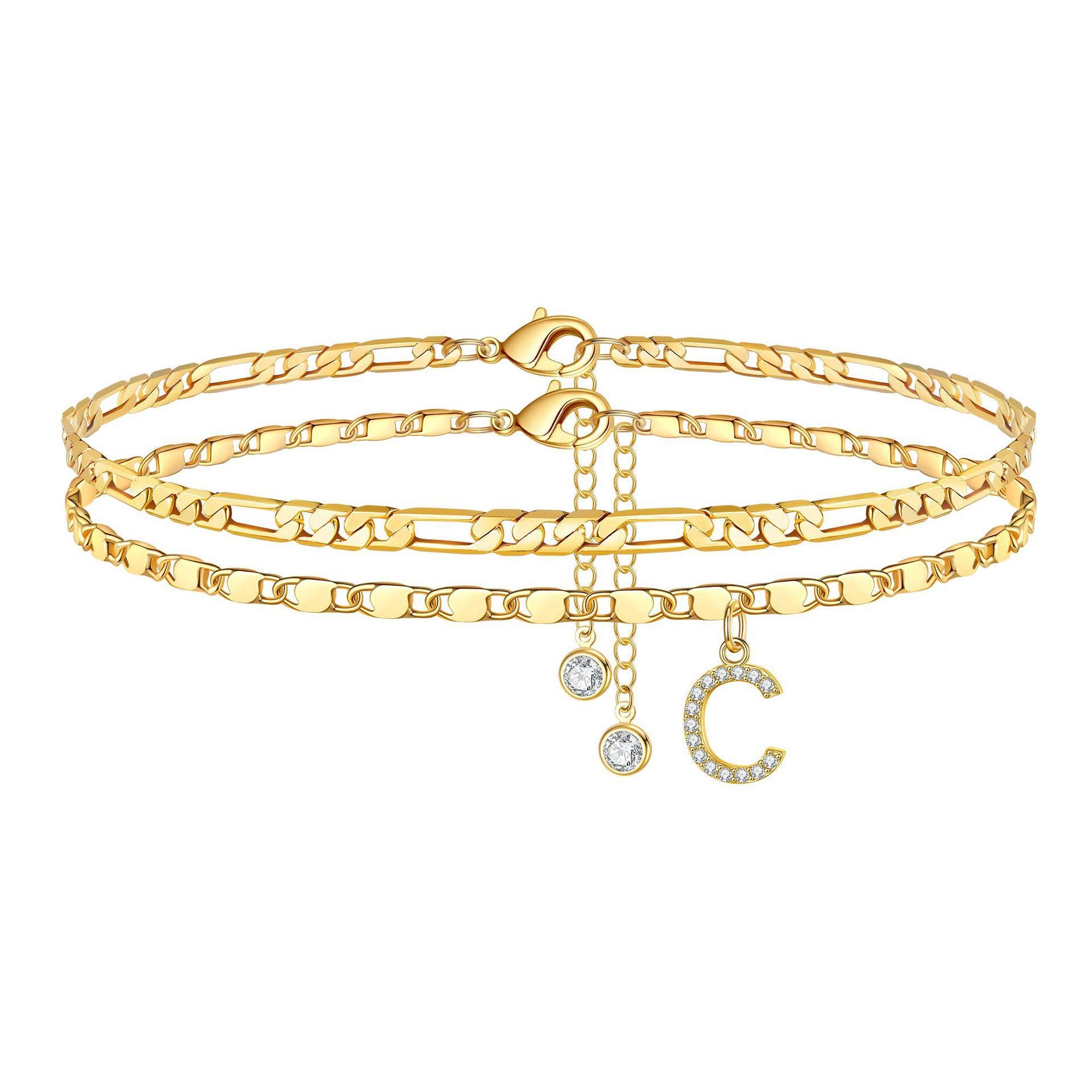 Bohemian Zircon Plated Alphabet Anklet