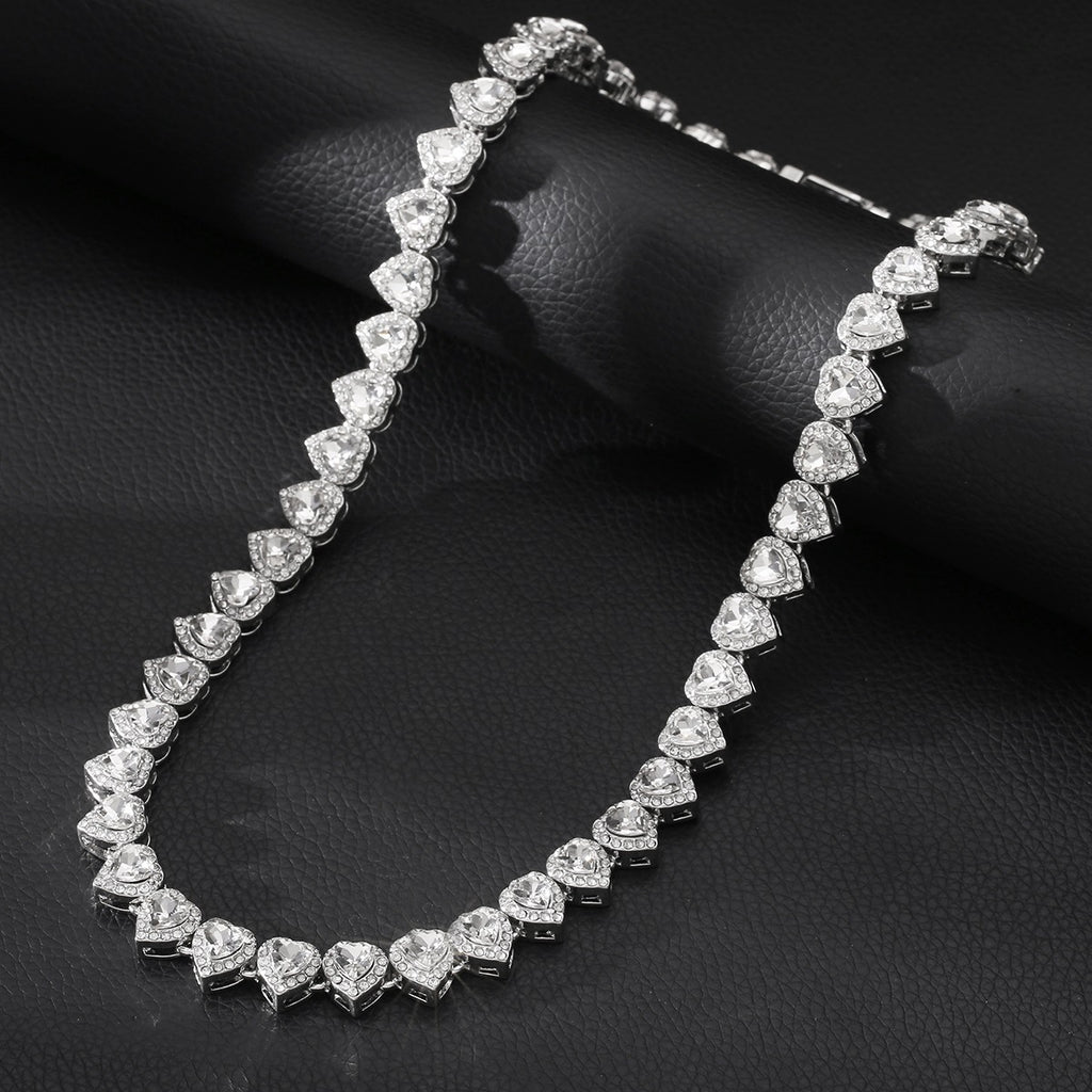 Hip-hop heart-shaped rock candy necklace