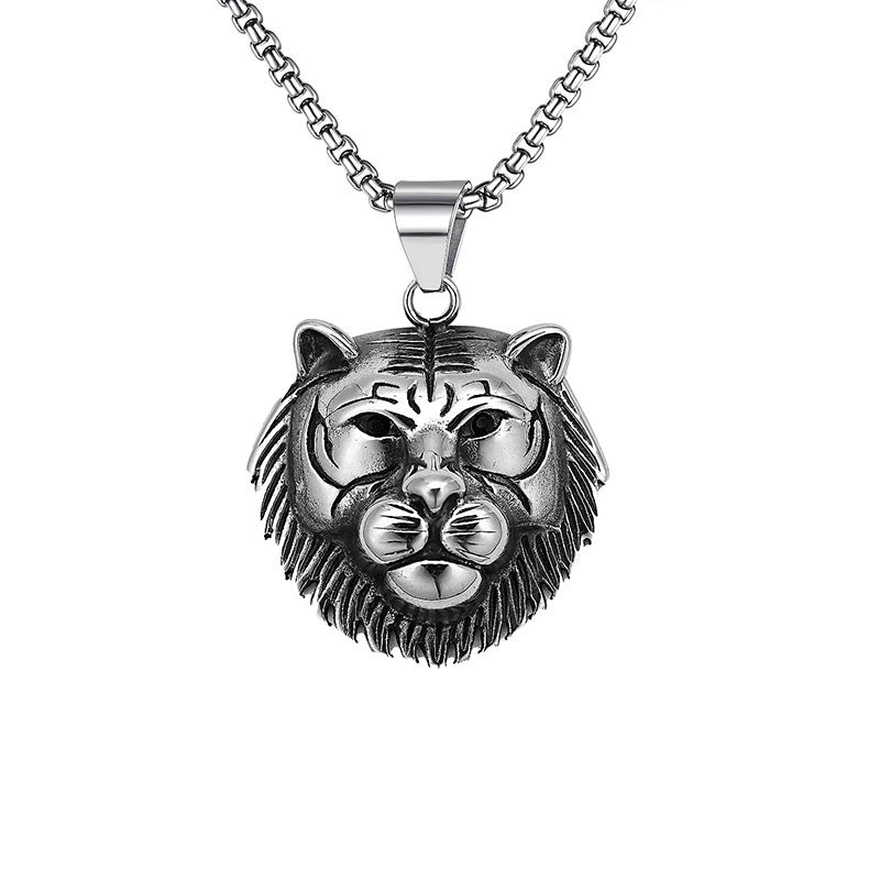 domineering double wolf head titanium steel pendant necklace
