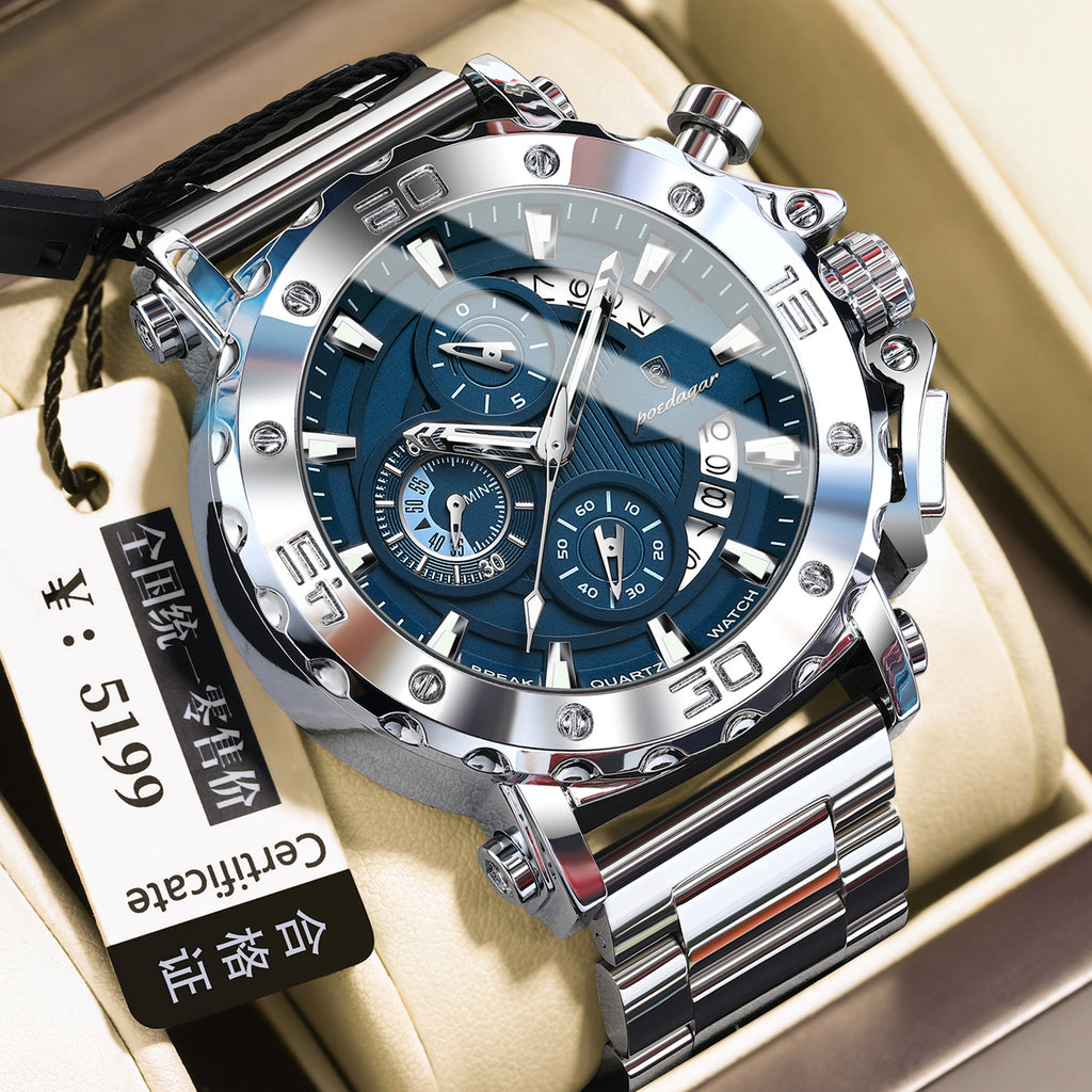 Swiss Men's Quartz Watch with Luminous Display and Waterproof Design