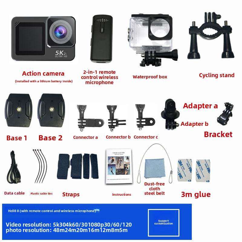 5K Sports Camera with Anti-Shake, Waterproof, WiFi, and 48MP