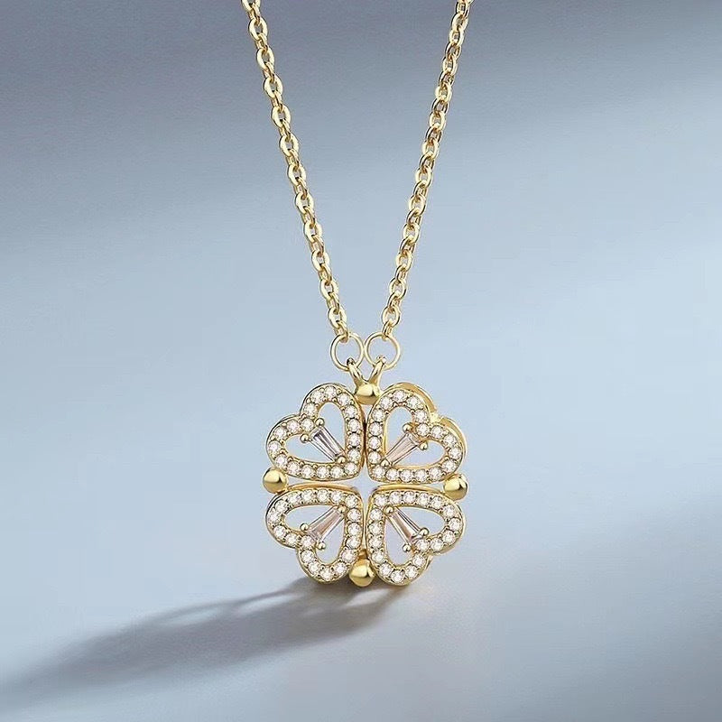 Copper Plated Love Four-Leaf Clover Necklace