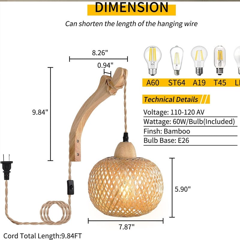 Bamboo woven bedside wall lamp