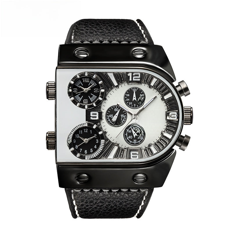 Large Dial Men's Quartz Watch with Multi-Time Zone