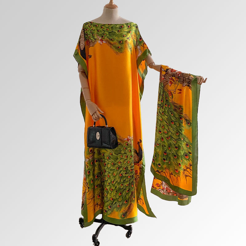 Beach vacation faux silk scarf dress