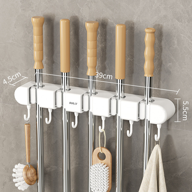Mop rack, non-perforated hook, storage and hanging rack