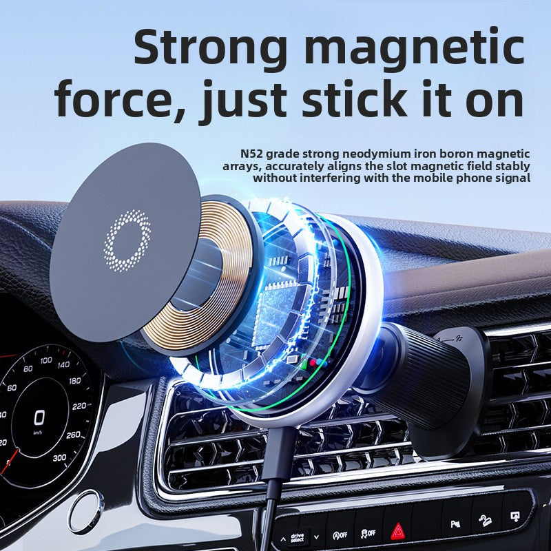 Magnetic Car Phone Holder with Wireless Charging and Auto Clamping