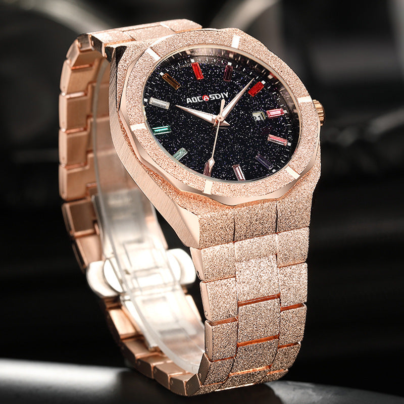 Full diamond luxury oak men's watch