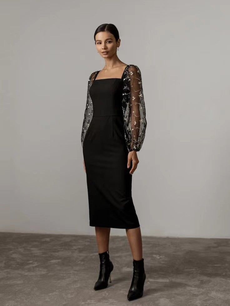 elegant embroidered patchwork body-hugging dress