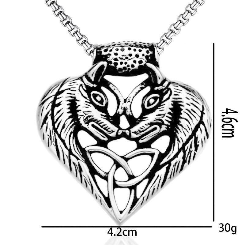 domineering double wolf head titanium steel pendant necklace