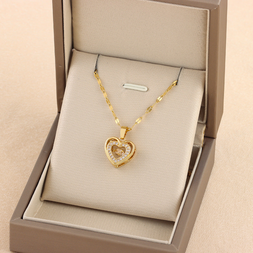 Explosions Korean double smart love pendant titanium steel necklace cross-border explosions stainless steel women's clavicle chain