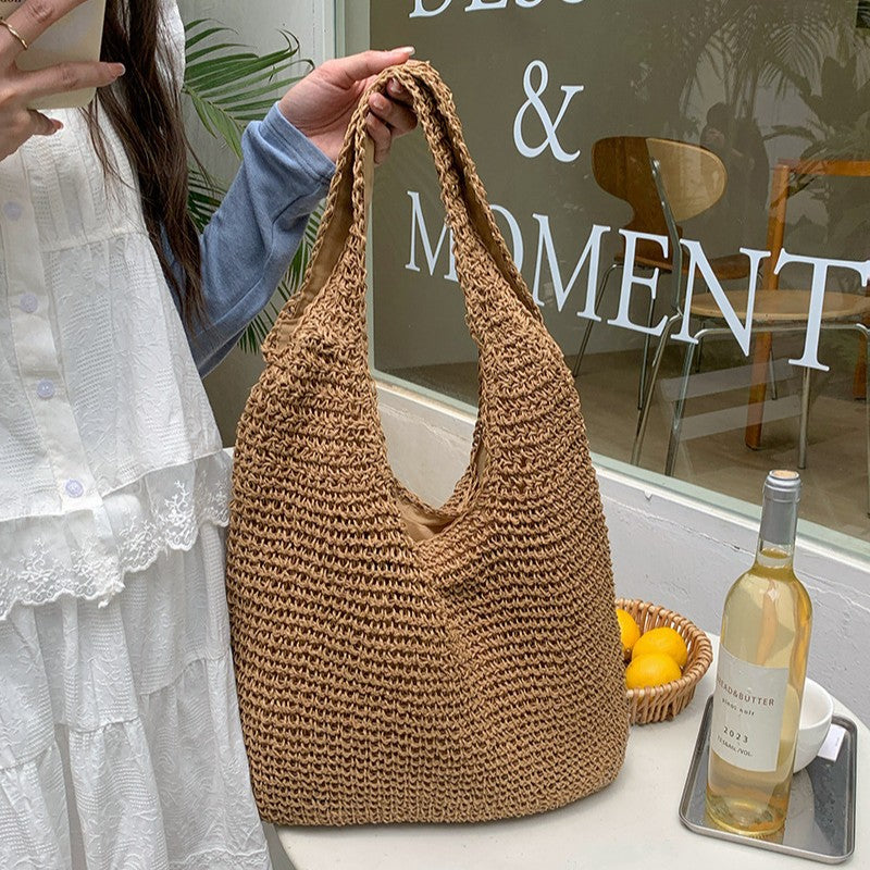 Large-capacity casual hand-held woven bag