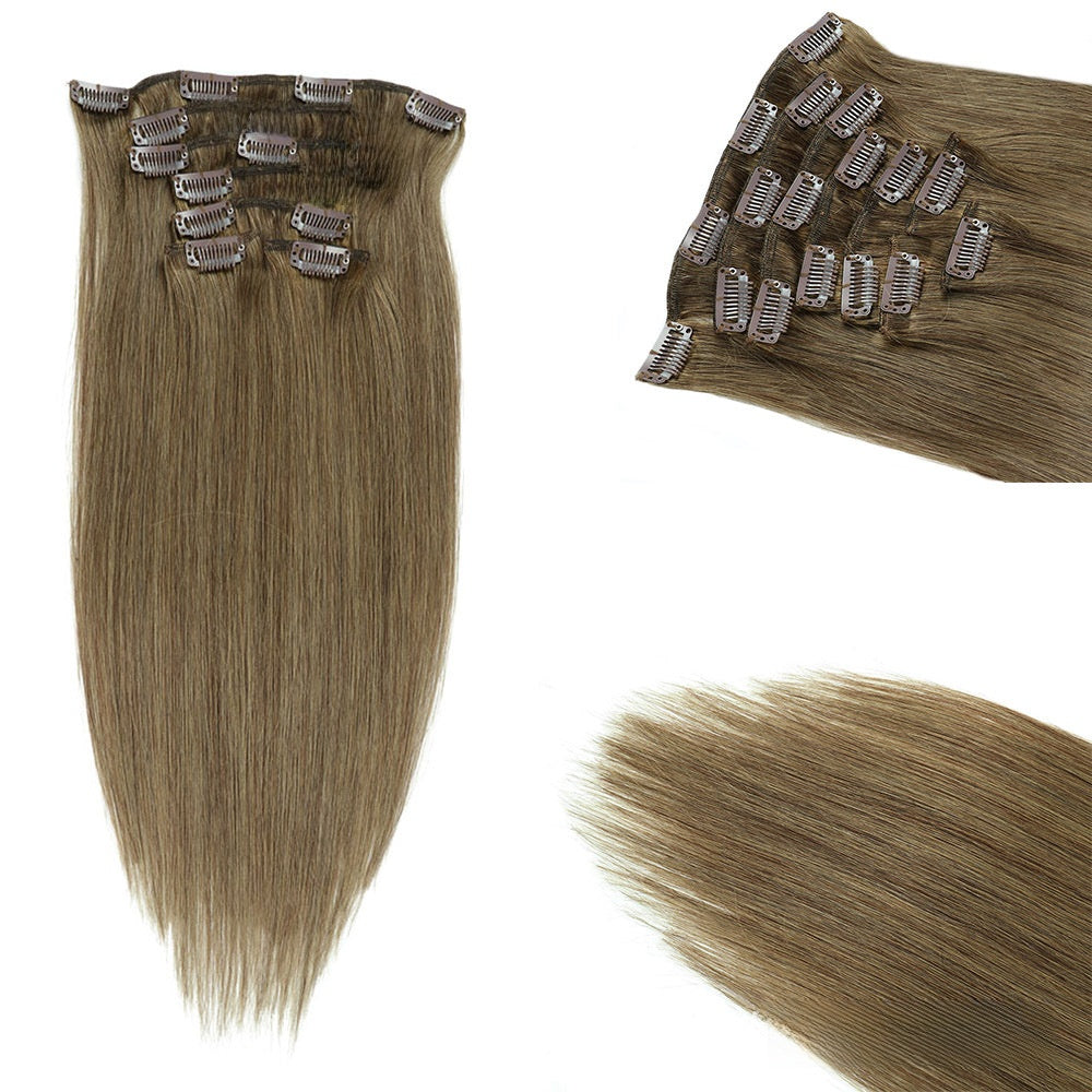Clip-In Human Hair Extensions Real Hair Straight 12-24inch Multiple Colors