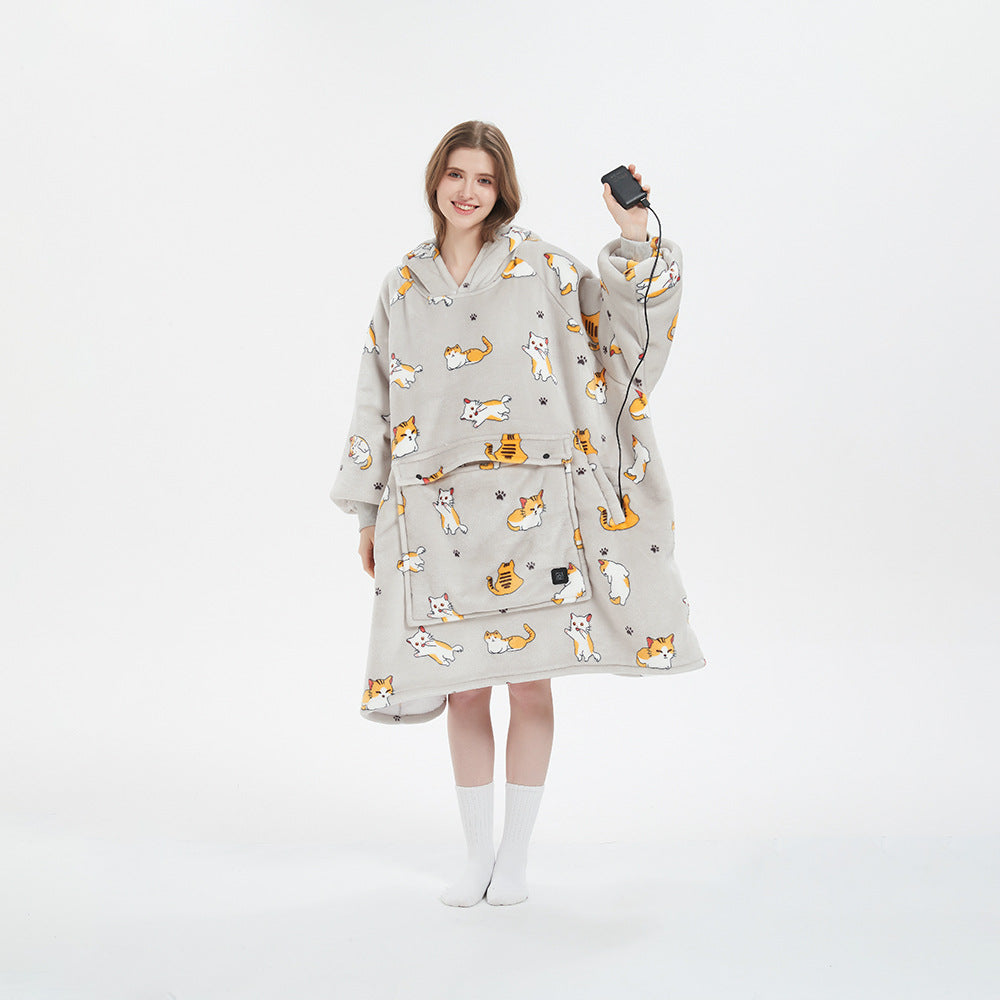 USB Heating Wearable Hooded Blanket